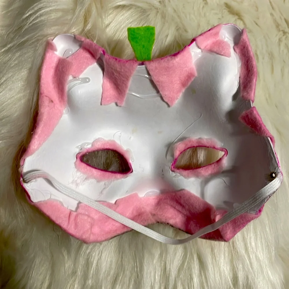 Strawberry cat alien mask hand made ethical Therian mask
